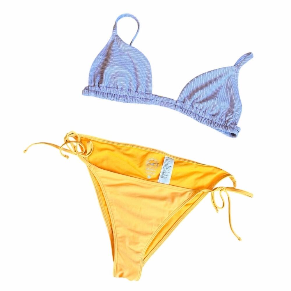 Hollister Swim Lavender Triangle Bikini Top & Yellow Tie Side Bottoms Size Large